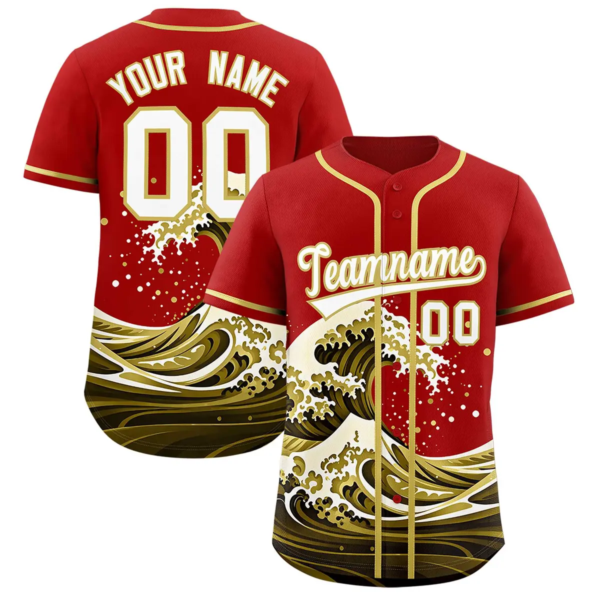 Red Wave Graffiti Pattern Baseball Jersey