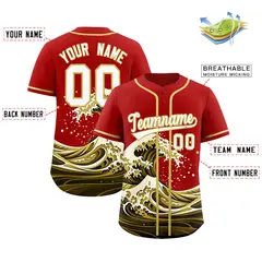 Red Wave Graffiti Pattern Baseball Jersey 2