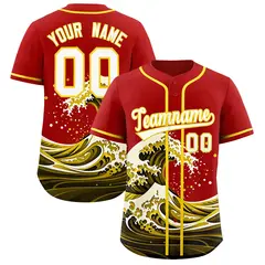 Red Wave Graffiti Pattern Baseball Jersey 1