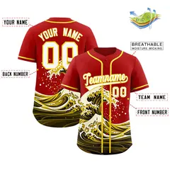 Red Wave Graffiti Pattern Baseball Jersey 2