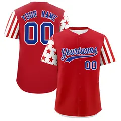 Red White American Flag Raglan Sleeves Baseball Jersey