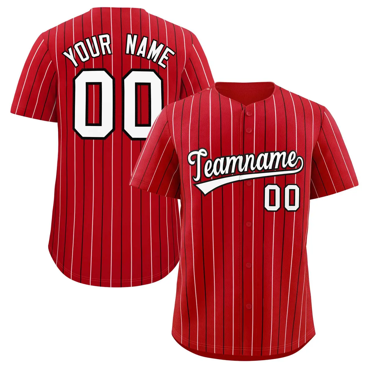 Red White and Black Bi-Color Striped Baseball Jersey