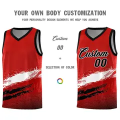 Red White and Black Graffiti Sports Basketball Jersey 3