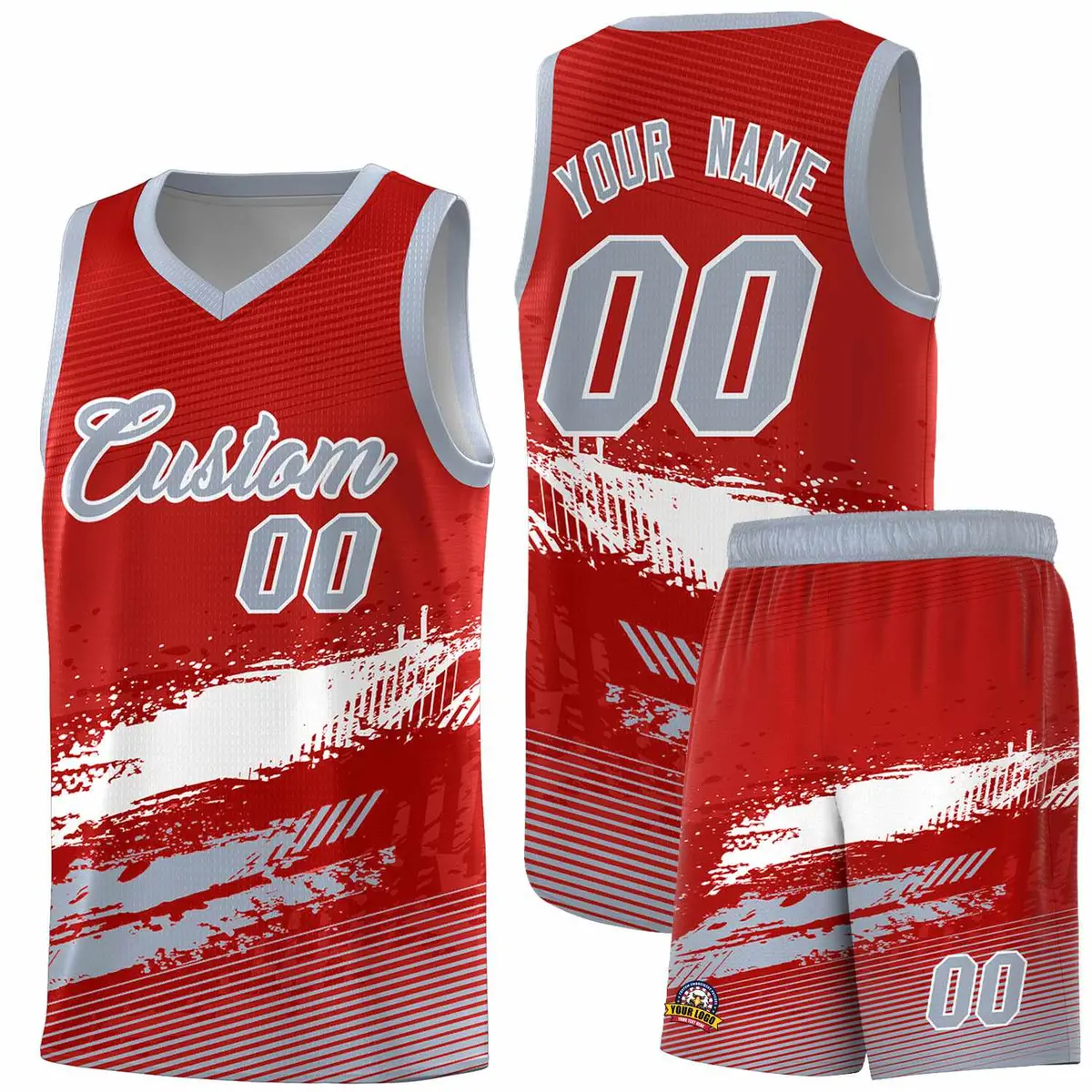 Red White and Gray Graffiti Basketball Jersey