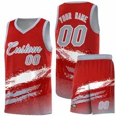 Red White and Gray Graffiti Basketball Jersey 1