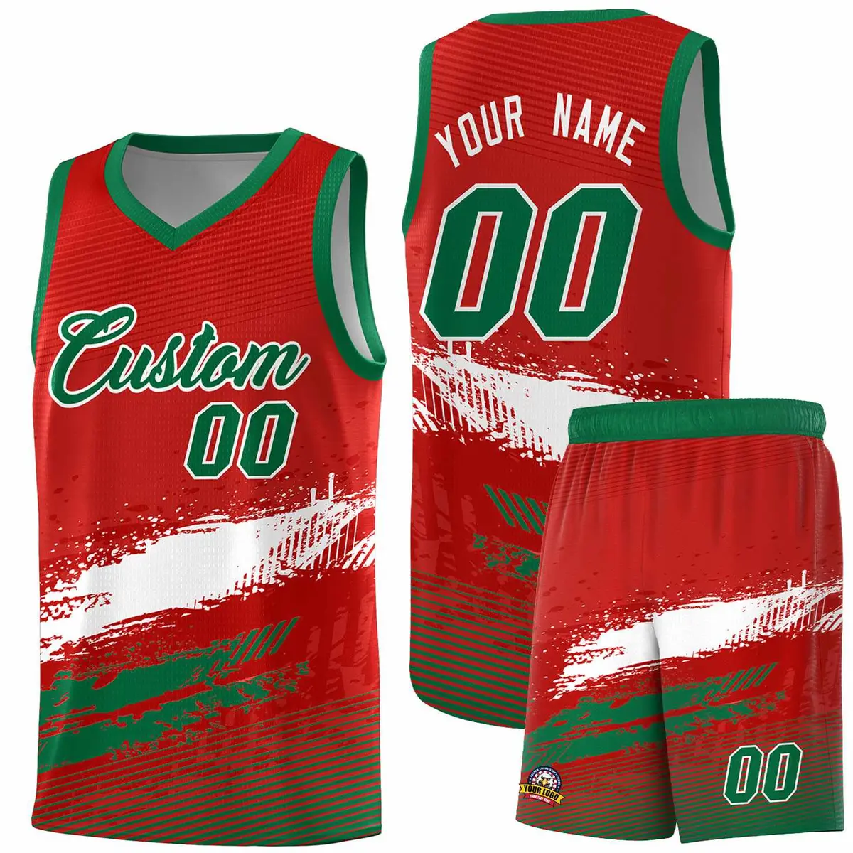 Red White and Kelly Green Graffiti Basketball Jersey