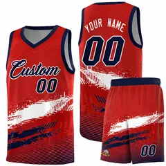 Red White and Navy Graffiti Sports Basketball Jersey 1