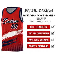 Red White and Navy Graffiti Sports Basketball Jersey 2