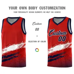 Red White and Navy Graffiti Sports Basketball Jersey 3