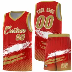 Red White and Old Gold Graffiti Basketball Jersey 1