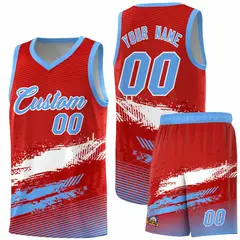Red White and Powder Blue Graffiti Basketball Jersey 1