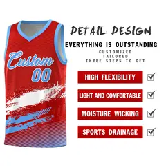 Red White and Powder Blue Graffiti Basketball Jersey 2