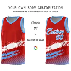 Red White and Powder Blue Graffiti Basketball Jersey 3