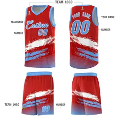 Red White and Powder Blue Graffiti Basketball Jersey 5
