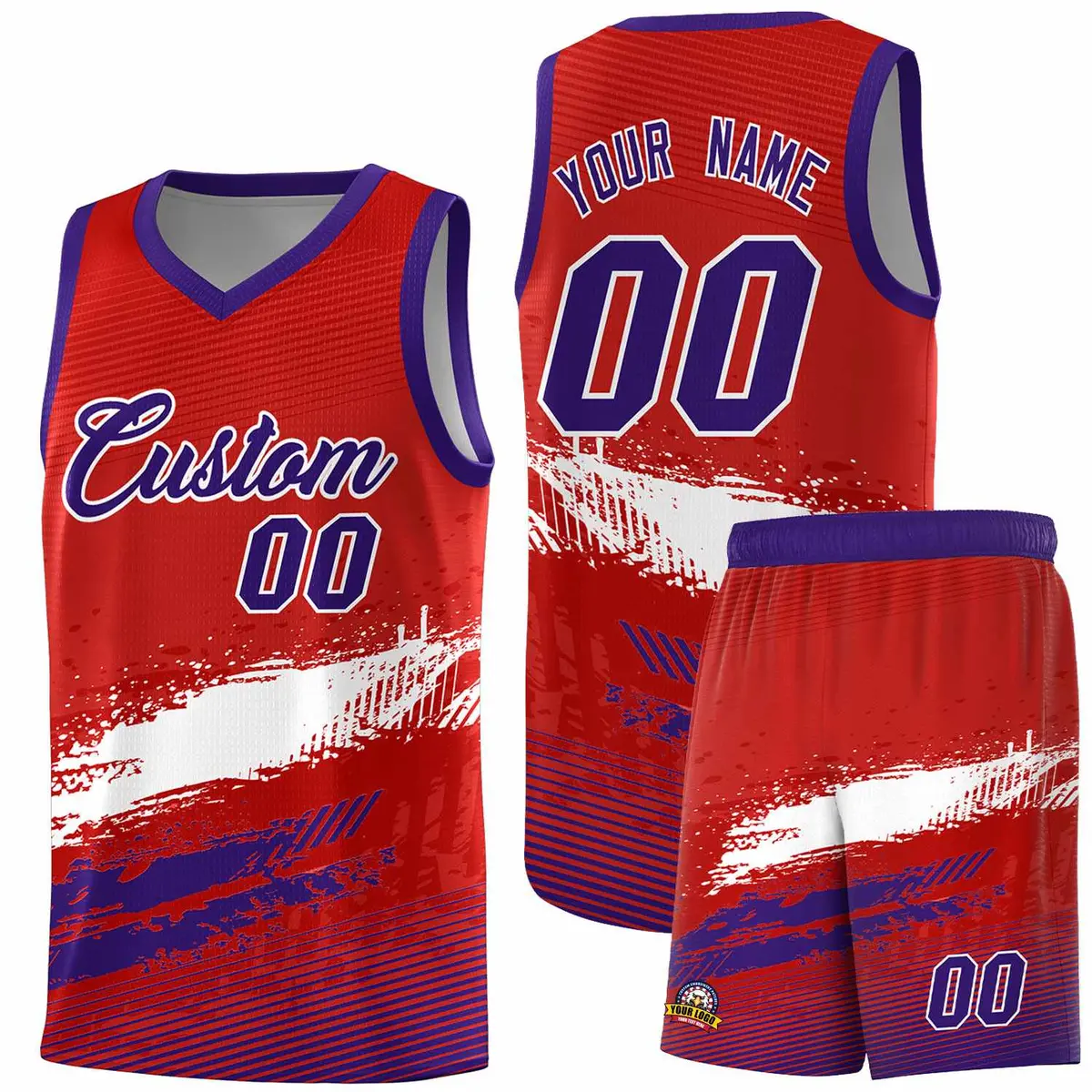 Red White and Purple Graffiti Basketball Jersey