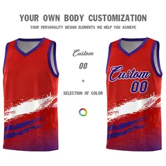 Red White and Purple Graffiti Basketball Jersey 3