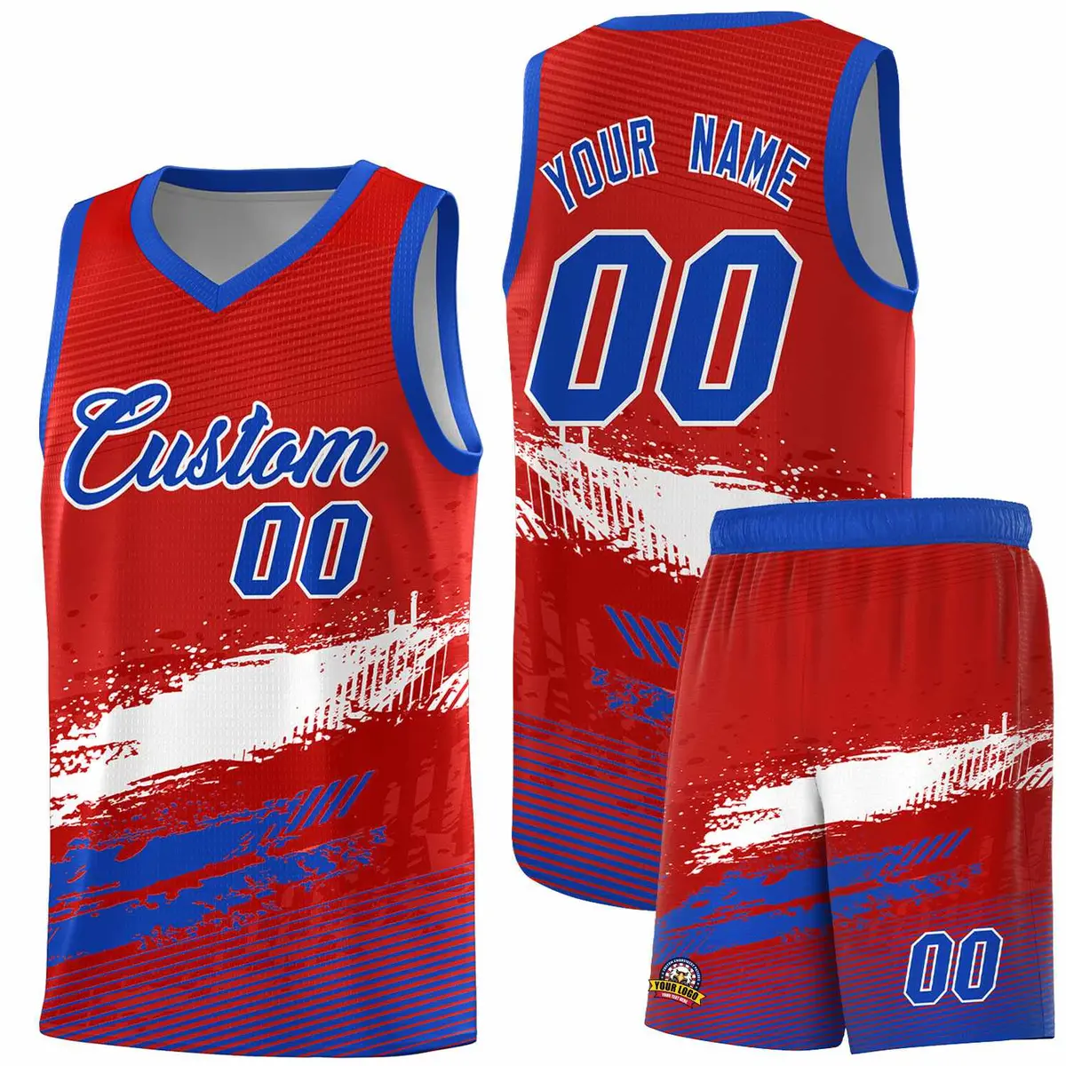 Red White and Royal Graffiti Sports Basketball Jersey