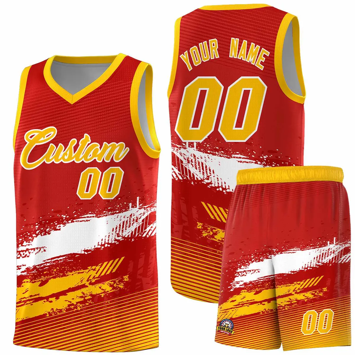 Red White and Yellow Graffiti Sports Basketball Jersey
