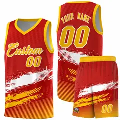 Red White and Yellow Graffiti Sports Basketball Jersey 1