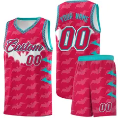 Red White Aqua Halloween Bat Pattern Basketball Jersey 1