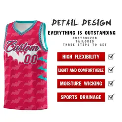 Red White Aqua Halloween Bat Pattern Basketball Jersey 2