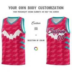 Red White Aqua Halloween Bat Pattern Basketball Jersey 3