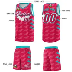 Red White Aqua Halloween Bat Pattern Basketball Jersey 5