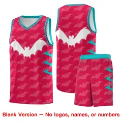 Red White Aqua Halloween Bat Pattern Basketball Jersey 7