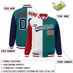 Red White Aqua-Navy Color Block Varsity Bomber Jacket 2
