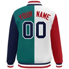 Red White Aqua-Navy Color Block Varsity Bomber Jacket 4