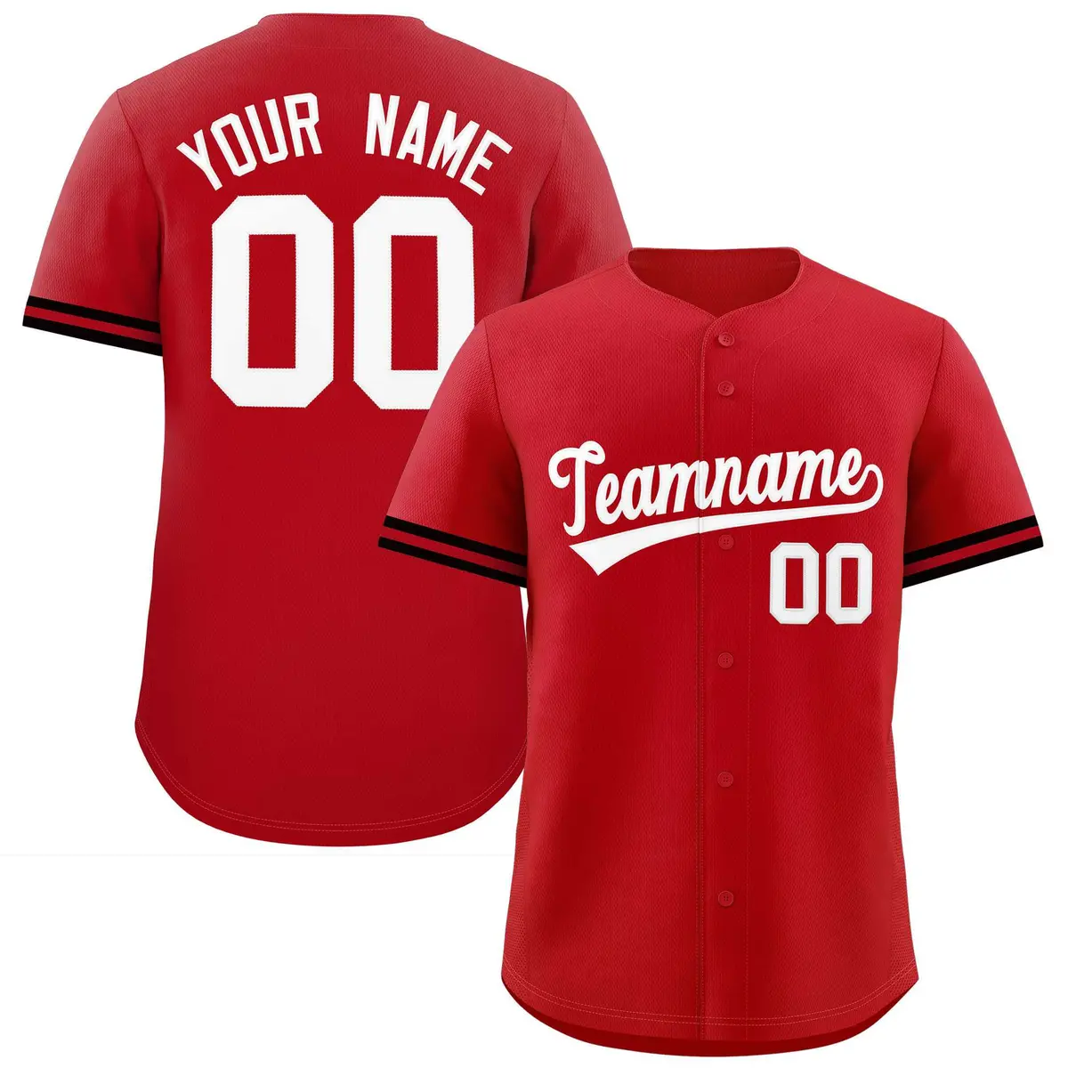 Red White Authentic Full-Button Baseball Jersey