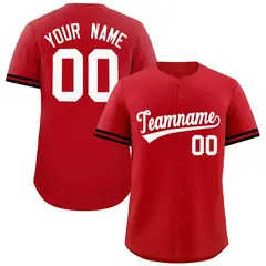 Red White Authentic Full-Button Baseball Jersey 1