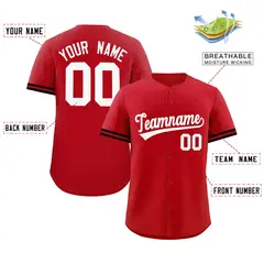 Red White Authentic Full-Button Baseball Jersey 2