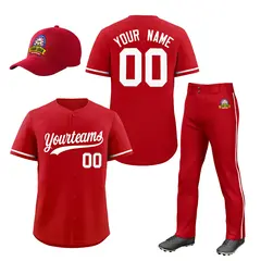 Red White Baseball Jersey Pants Hat Uniform Package