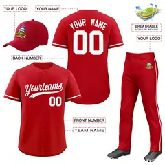 Red White Baseball Jersey Pants Hat Uniform Package 2