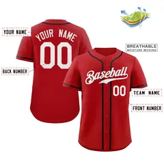 Red White-Black Authentic Classic Baseball Jersey 2