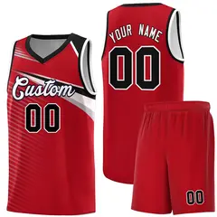 Red White-Black Chest Color Block Basketball Jersey