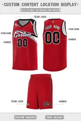 Red White-Black Chest Color Block Basketball Jersey 2