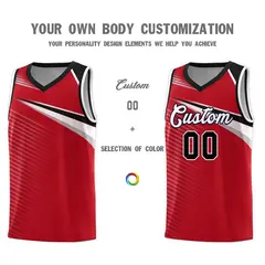Red White-Black Chest Color Block Basketball Jersey 3