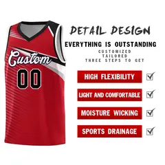 Red White-Black Chest Color Block Basketball Jersey 5