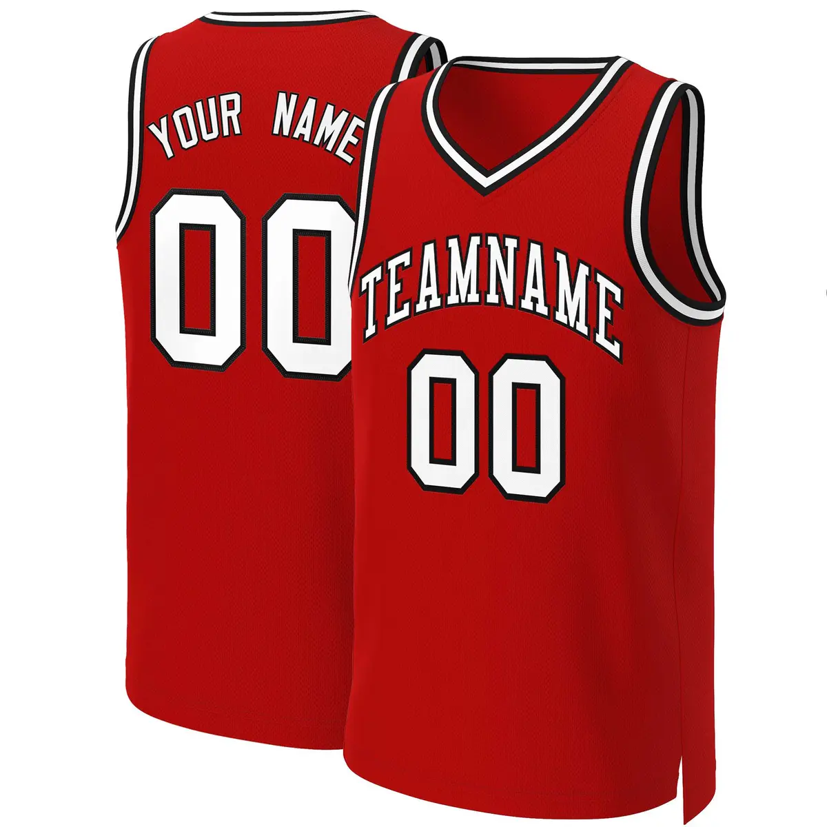 Red White-Black Classic Basketball Jersey