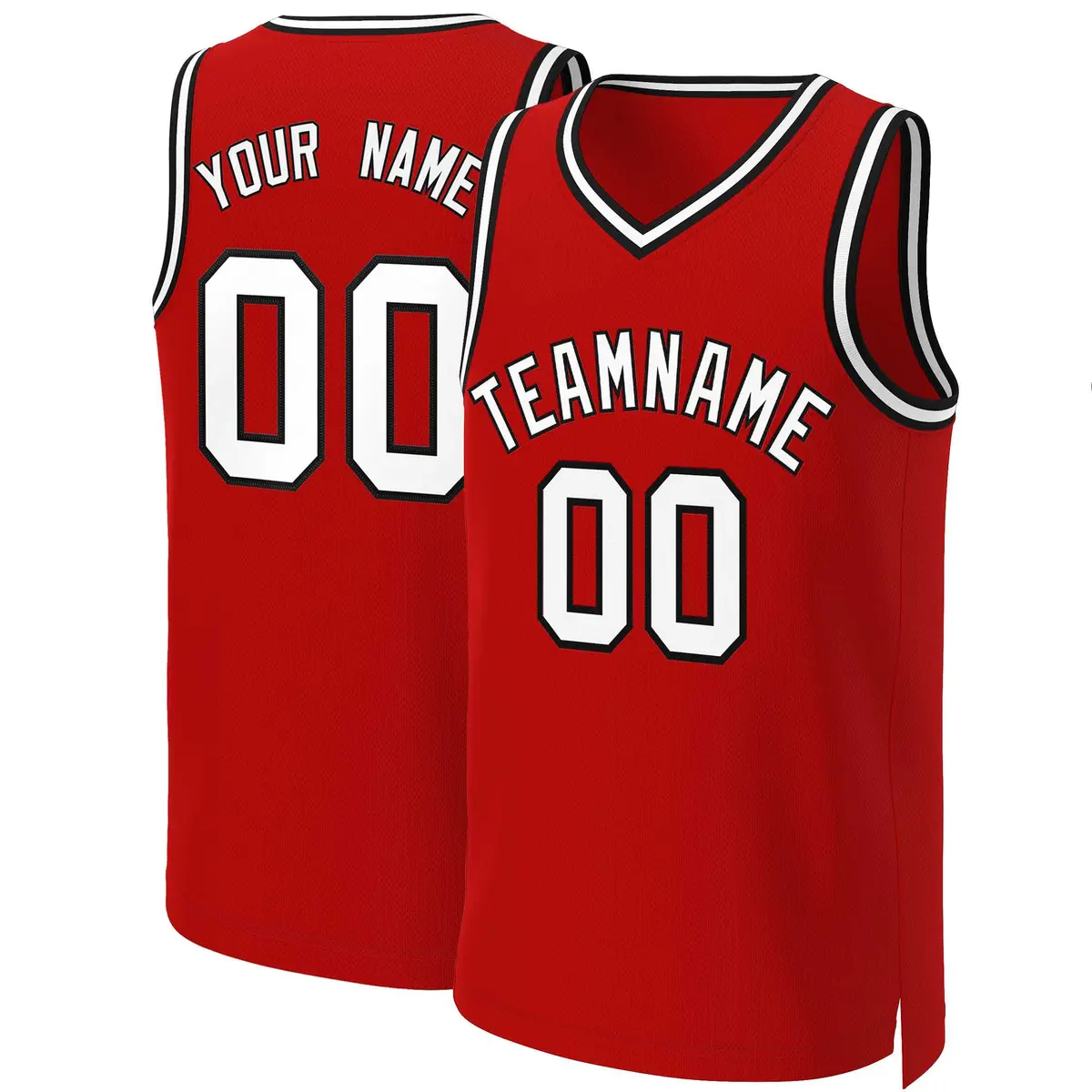 Red White-Black Classic Basketball Jersey