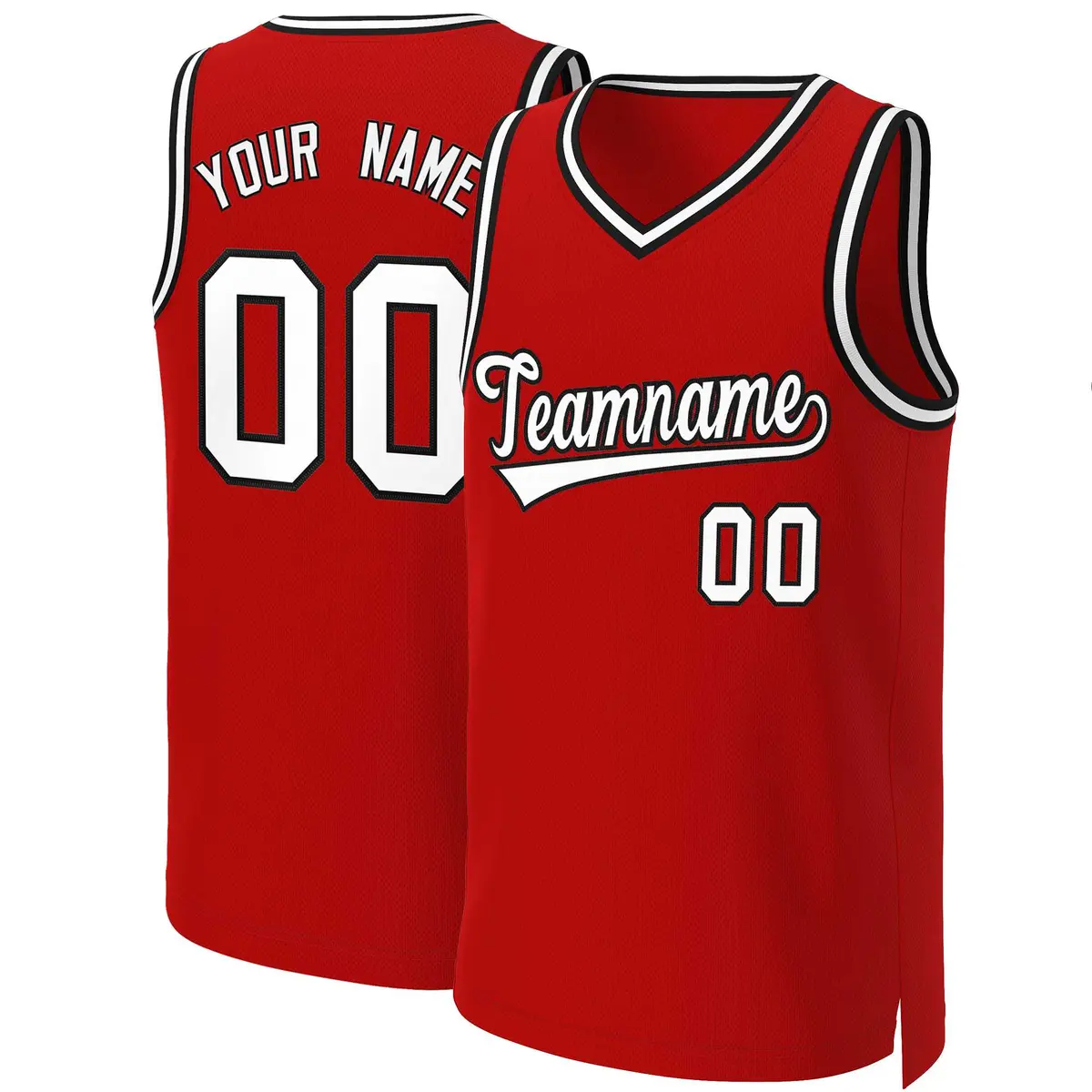 Red White-Black Classic Basketball Jersey