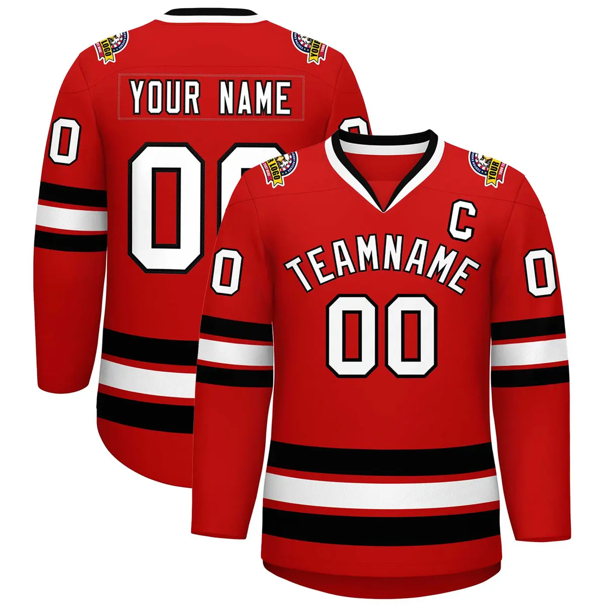 Red White-Black Classic Hockey Jersey