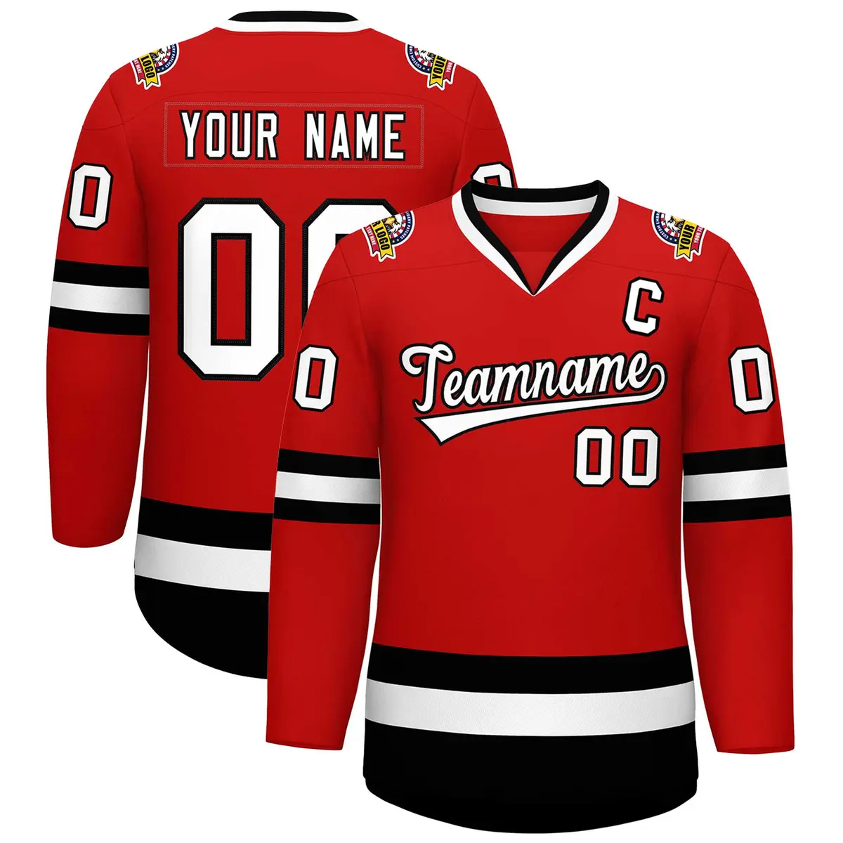 Red White-Black Classic Hockey Jersey