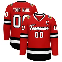 Red White-Black Classic Hockey Jersey 1