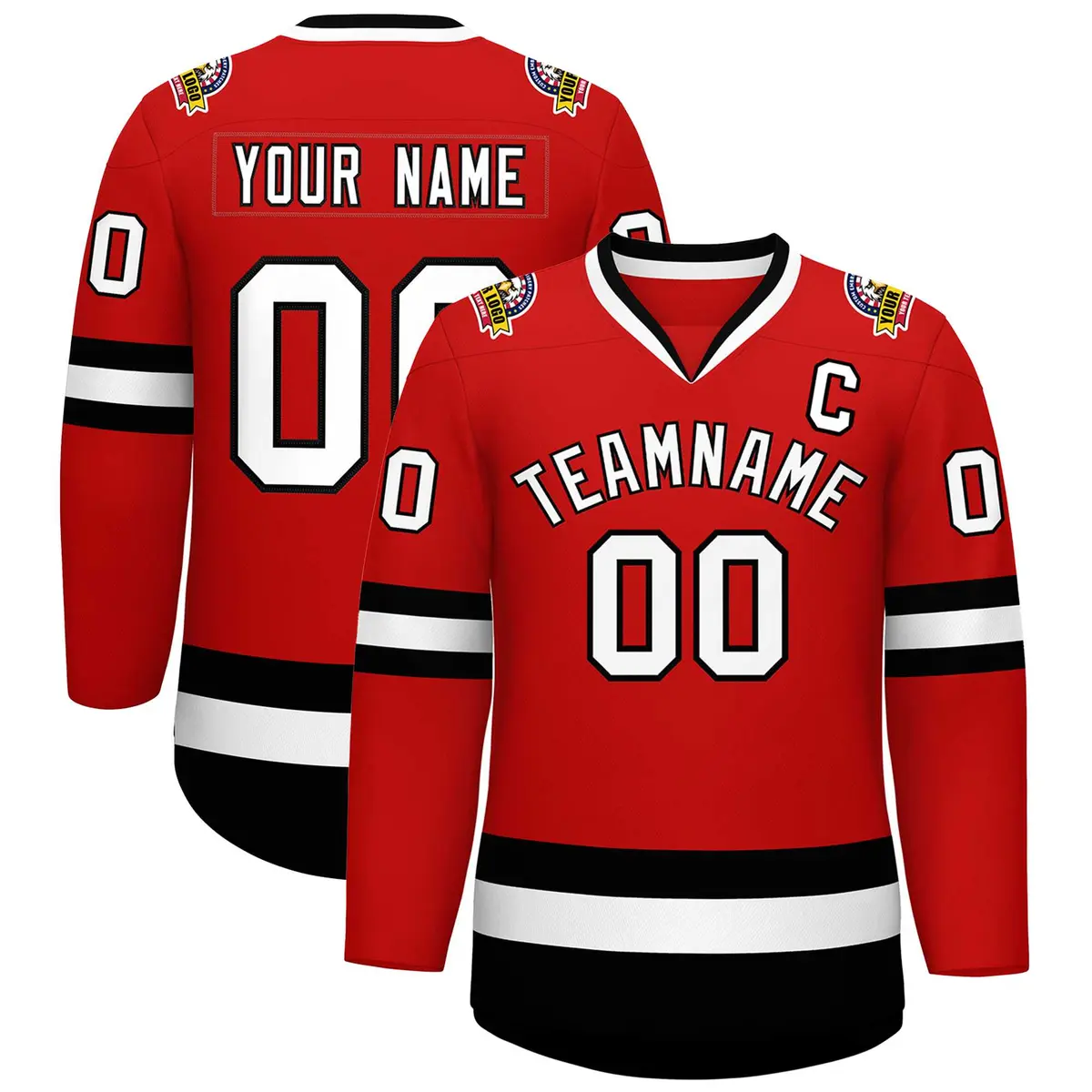 Red White-Black Classic Hockey Jersey
