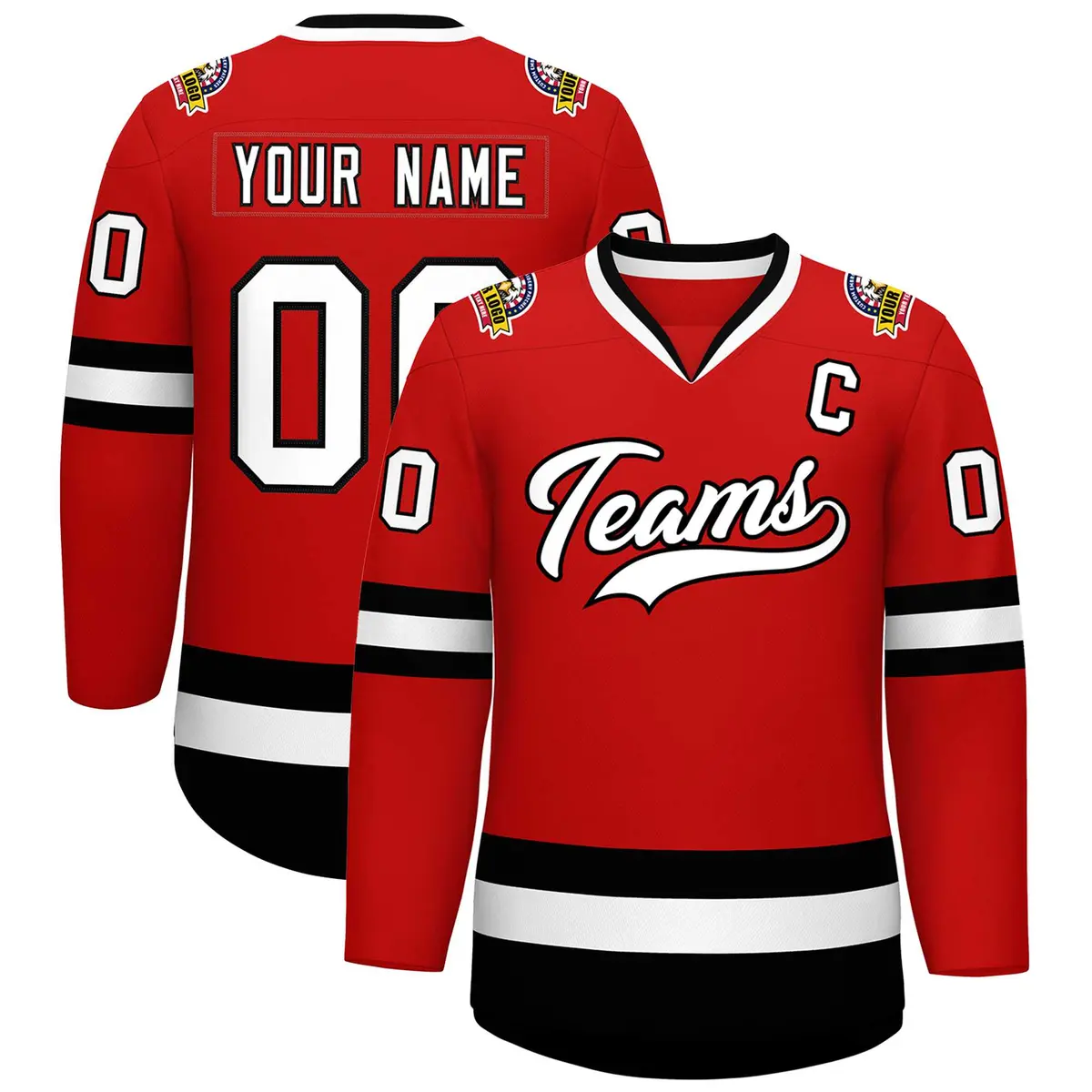 Red White-Black Classic Hockey Jersey