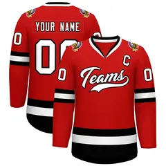Red White-Black Classic Hockey Jersey 1
