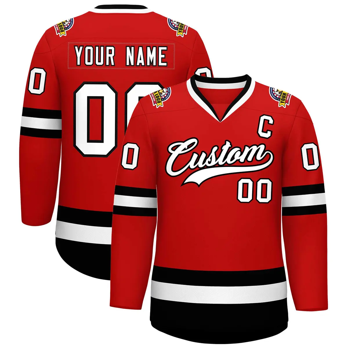 Red White-Black Classic Hockey Jersey